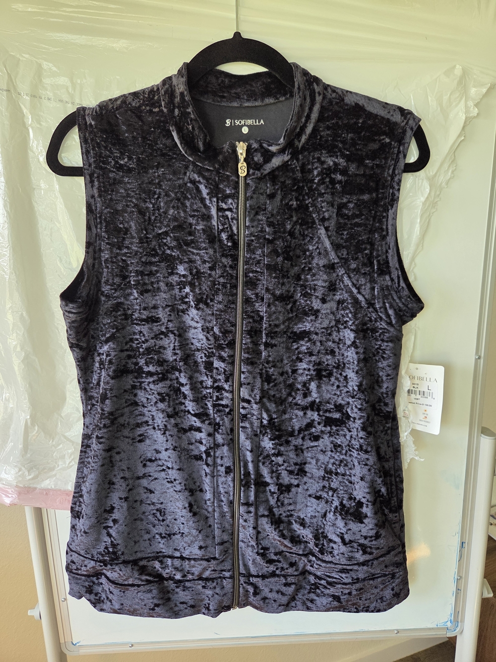Sofibella Black Velvet Zip Sleeveless Tank